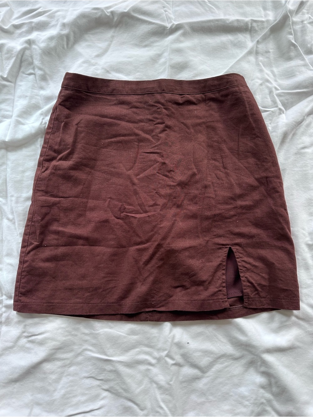Women's Brown Mini Skirt with Front Slit